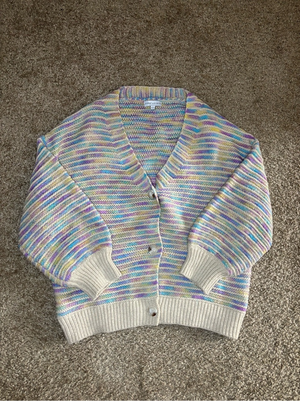 Paper Crane Cream Cardigan with Pastel Stripes